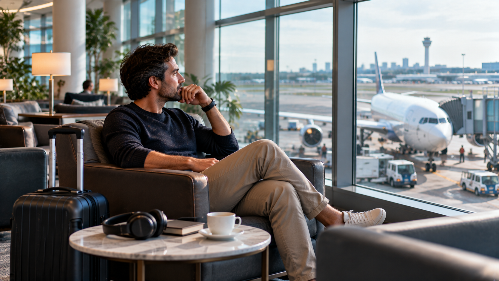 Contemplative Traveler Watching Planes