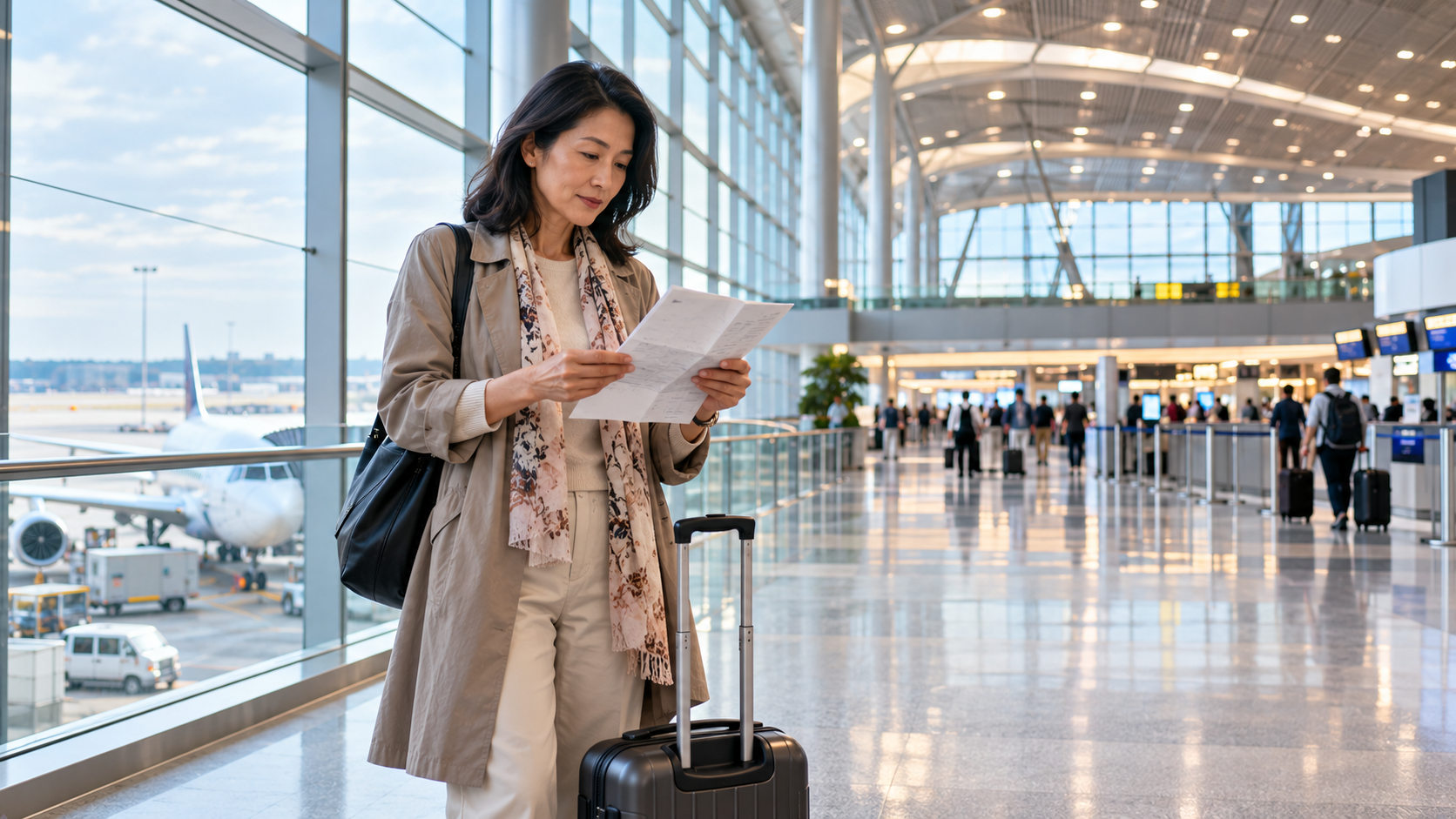 Traveler Reading a Map in Airport Terminal
