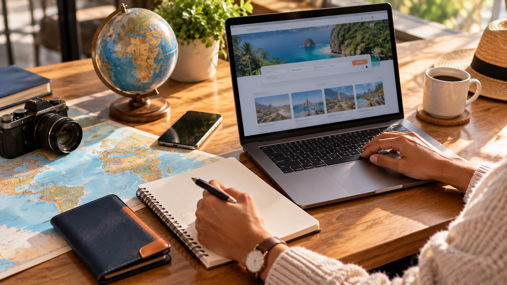 Sunny Travel Planning Desk